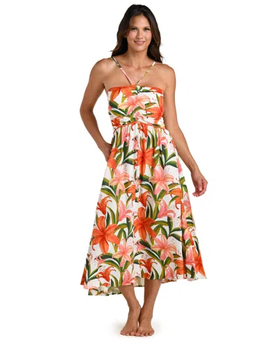 La Blanca Jungle Blossoms Lace Up Dress Swim Cover-up In Multi