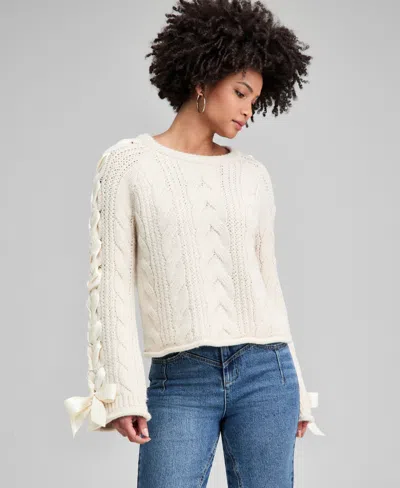 And Now This Women's Satin-bow-sleeve Sweater, Macy's Exclusive In Brown