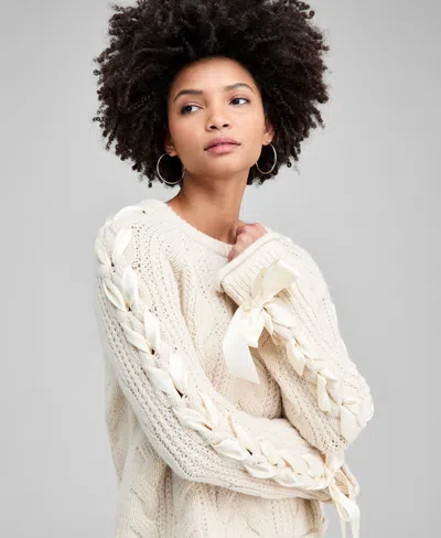 And Now This Women's Satin-bow-sleeve Sweater, Macy's Exclusive In Brown