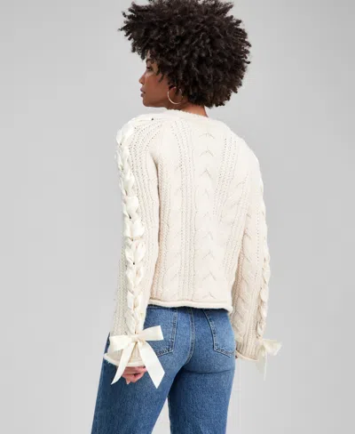 And Now This Women's Satin-bow-sleeve Sweater, Macy's Exclusive In Brown