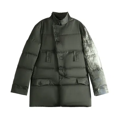 Pre-owned Yohji Yamamoto Pour Homme Horizontal Padded Long Printed Jacket 'black' | Men's Size 3