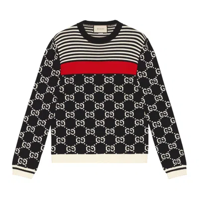 Pre-owned Gucci Gg And Stripes Knit Sweater 'dark Blue/white' | Men's Size M