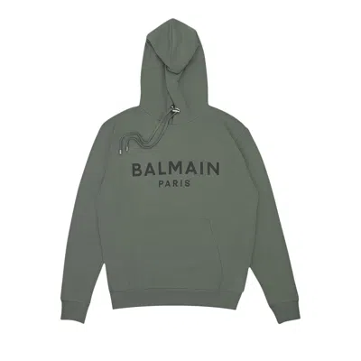 Pre-owned Balmain Logo Printed Drawstring Hoodie 'green/black' | Men's Size Xl