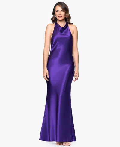 Betsy & Adam Women's Halter-neck Sleeveless Satin Gown In Purple