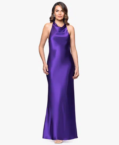 Betsy & Adam Women's Halter-neck Sleeveless Satin Gown In Purple