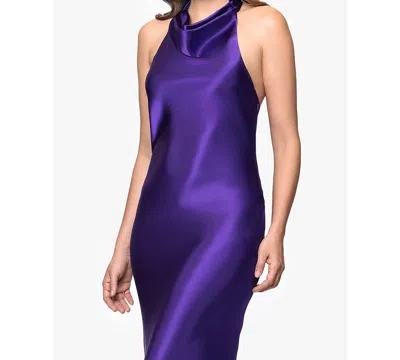 Betsy & Adam Women's Halter-neck Sleeveless Satin Gown In Purple