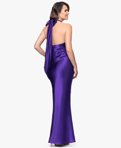Betsy & Adam Women's Halter-neck Sleeveless Satin Gown In Purple