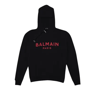 Pre-owned Balmain Logo Printed Drawstring Hoodie 'black/red' | Men's Size M