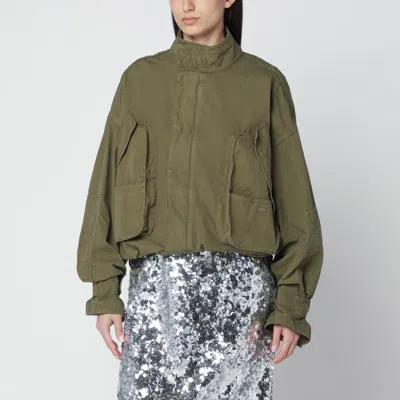 Attico Green Jacket With High Neck And Logo Patch On The Rear In Cotton Woman In Green