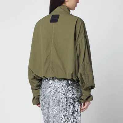 Attico Green Jacket With High Neck And Logo Patch On The Rear In Cotton Woman In Green