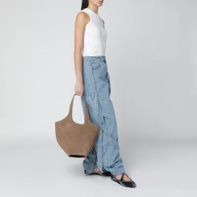 Attico Tobacco-coloured Suede La Scoop Medium Bag In Brown