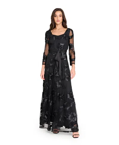 Tahari Asl Women's Embroidered Maxi Gown In Black