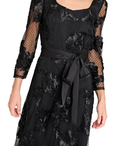 Tahari Asl Women's Embroidered Maxi Gown In Black