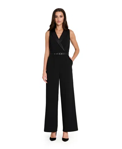 Tahari Asl Women's Halter Sleeveless Tuxedo Jumpsuit In Black