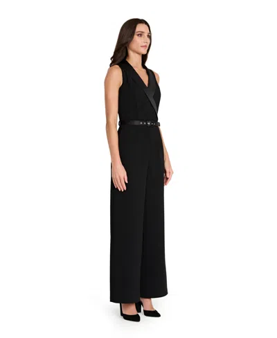 Tahari Asl Women's Halter Sleeveless Tuxedo Jumpsuit In Black