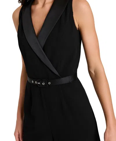 Tahari Asl Women's Halter Sleeveless Tuxedo Jumpsuit In Black