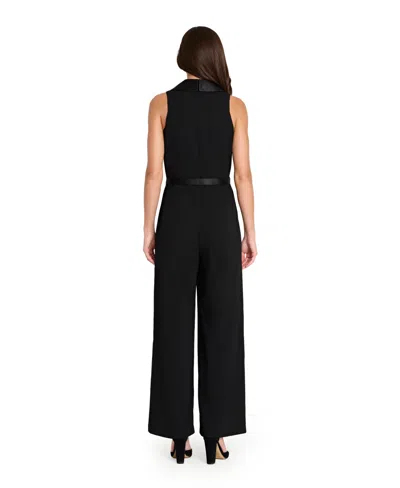 Tahari Asl Women's Halter Sleeveless Tuxedo Jumpsuit In Black