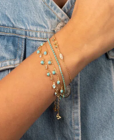 By Adina Eden Evil Eye X Dangling Turquoise Bezel Bracelet In Gold
