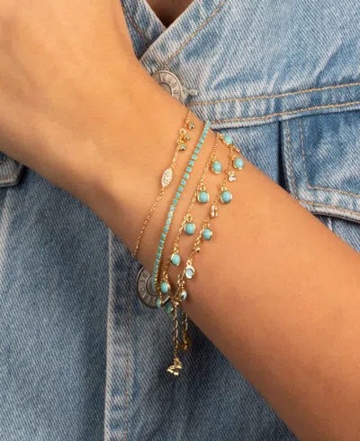 By Adina Eden Evil Eye X Dangling Turquoise Bezel Bracelet In Gold