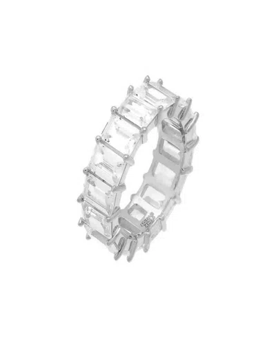 By Adina Eden Rhodium Plated Emerald Cut Eternity Band Ring In Silver