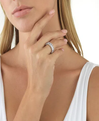By Adina Eden Rhodium Plated Emerald Cut Eternity Band Ring In Silver