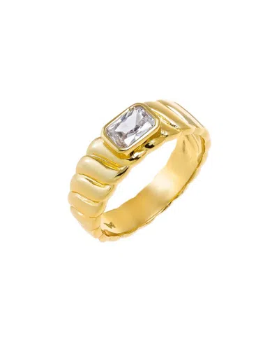 By Adina Eden Cubic Zirconia Bezel Gold Plated Asscher Ridged Band Ring In Gold