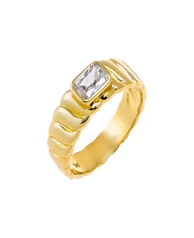By Adina Eden Cubic Zirconia Bezel Gold Plated Asscher Ridged Band Ring In Gold