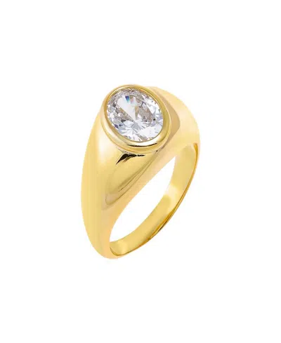 By Adina Eden Cubic Zirconia Gold Plated Oval Bezel Signet Ring In Gold