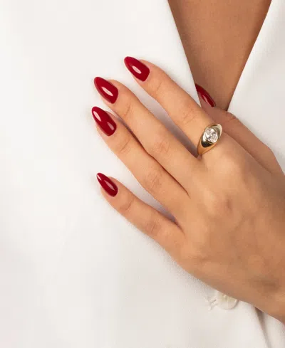 By Adina Eden Cubic Zirconia Gold Plated Oval Bezel Signet Ring In Gold