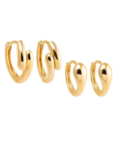 By Adina Eden Solid Snake Gold Plated Huggie Earring Combo Set In Gold