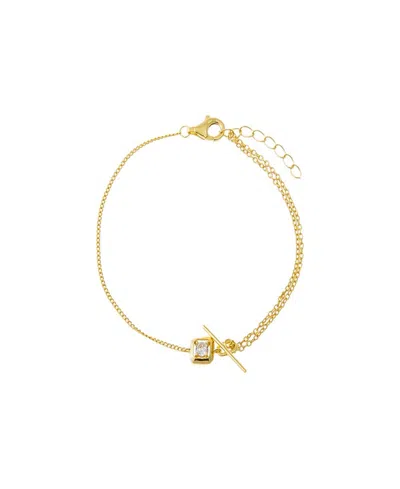By Adina Eden Square Solitaire Gold Plated Stone Toggle Bracelet In Gold