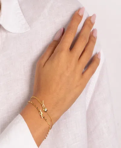 By Adina Eden Square Solitaire Gold Plated Stone Toggle Bracelet In Gold