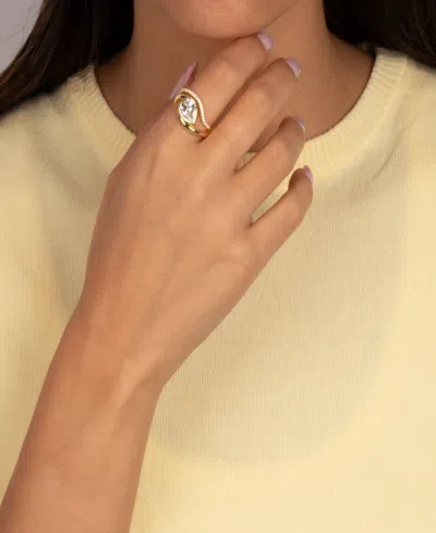 By Adina Eden Cubic Zirconia Gold Plated Sideway Pear Enclosed Ring In Gold