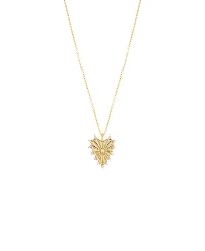 By Adina Eden Cubic Zirconia Rimmed Ridged Heart Pendant Necklace In Gold