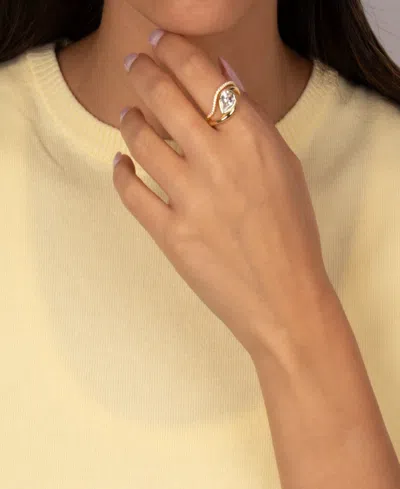 By Adina Eden Cubic Zirconia Gold Plated Sideway Pear Enclosed Ring In Gold