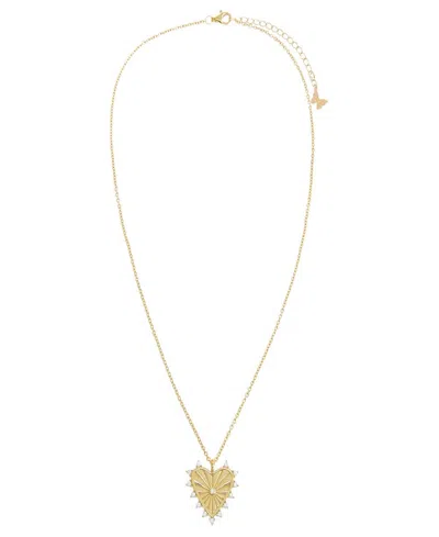 By Adina Eden Cubic Zirconia Rimmed Ridged Heart Pendant Necklace In Gold
