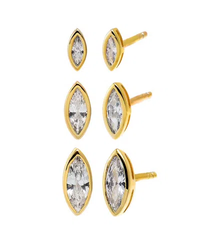 By Adina Eden Cubic Zirconia Graduated Marquise Bezel Gold Plated Stud Earring Combo Set In Gold