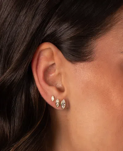 By Adina Eden Cubic Zirconia Graduated Marquise Bezel Gold Plated Stud Earring Combo Set In Gold