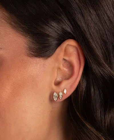 By Adina Eden Cubic Zirconia Graduated Marquise Bezel Gold Plated Stud Earring Combo Set In Gold
