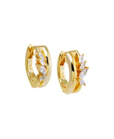 By Adina Eden Cubic Zirconia Gold Plated Marquise Rimmed Huggie Earrings In Gold