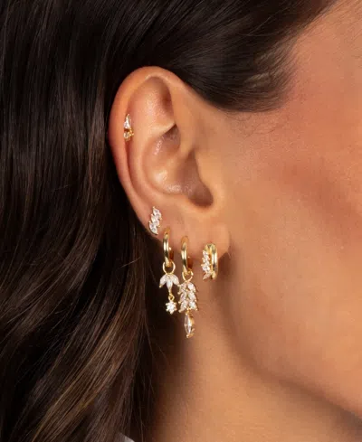 By Adina Eden Cubic Zirconia Gold Plated Marquise Rimmed Huggie Earrings In Gold