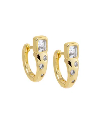 By Adina Eden Chunky Cubic Zirconia Gold Plated Baguette Embedded Bezel Huggie Earringss In Gold