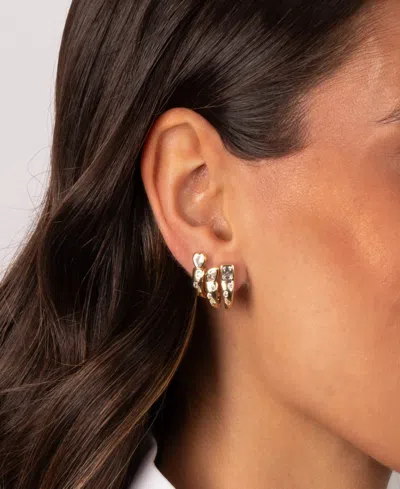 By Adina Eden Chunky Cubic Zirconia Gold Plated Baguette Embedded Bezel Huggie Earringss In Gold