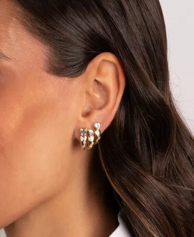 By Adina Eden Chunky Cubic Zirconia Gold Plated Baguette Embedded Bezel Huggie Earringss In Gold