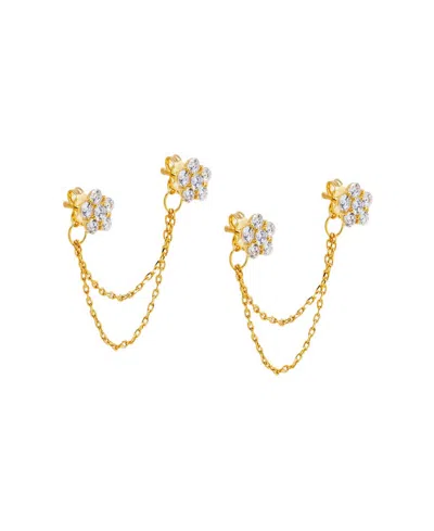 By Adina Eden Cubic Zirconia Gold Plated Double Flower Chain Stud Earrings In Gold