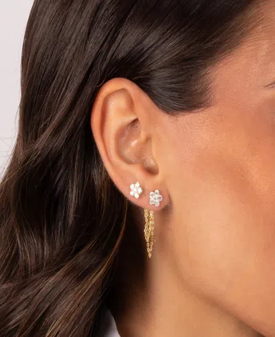 By Adina Eden Cubic Zirconia Gold Plated Double Flower Chain Stud Earrings In Gold