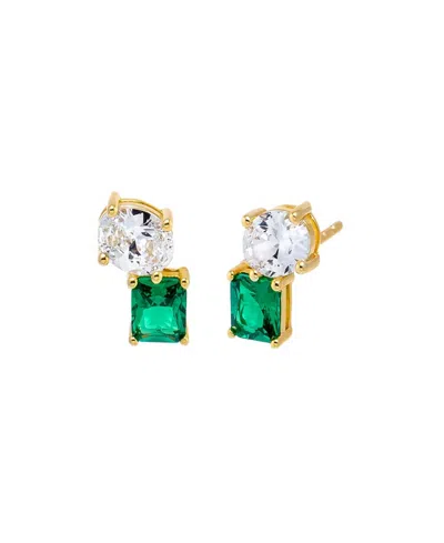 By Adina Eden Colored Cubic Zirconia Gold Plated Pear X Emerald Stud Earringss In Gold