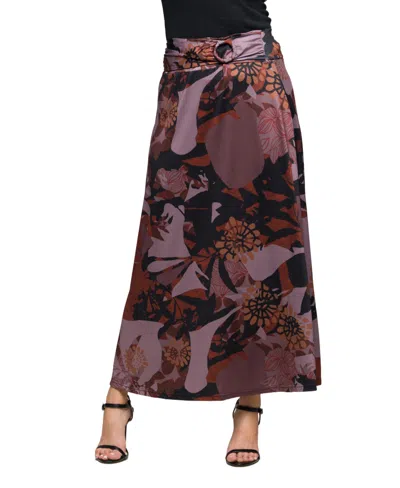 24seven Comfort Apparel Women's Fall Floral Print Maxi Skirt In Multi