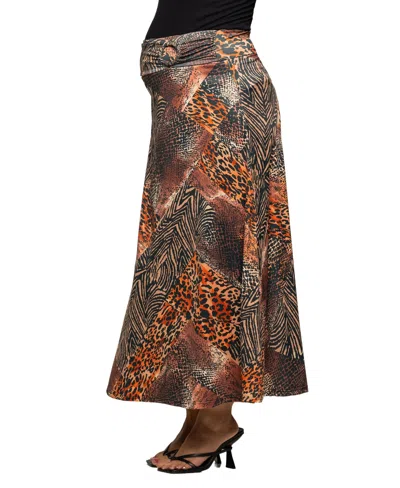 24seven Comfort Apparel Women's Maternity Maxi Skirt In Multi