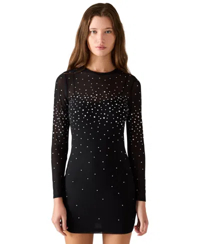 Steve Madden Women's Embellished Long-sleeve Mini Dress In Black